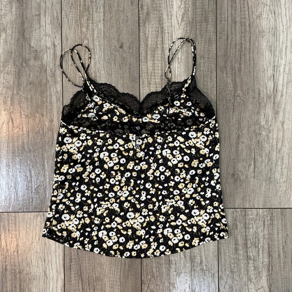 Abercrombie & Fitch Floral Cami Top Lace Trim Black Yellow Cute Tank Size S - Picture 5 of 5